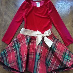 Red Plaid Long Sleeve Dress with Bow